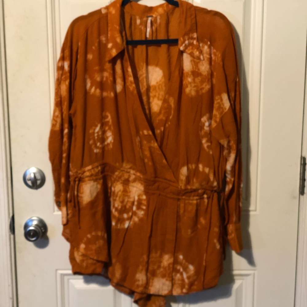 Free People Marla Orange Tie Dye Long Sleeve Romper Shortall Size M - Picture 4 of 9